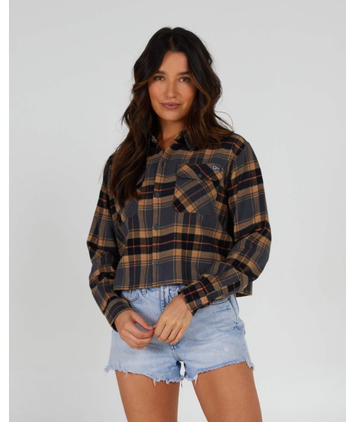 Stay Golden Crop Flannel - Charcoal ou a consommer sur place