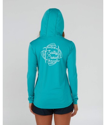 Drawn In Circles Hood Sunshirt - Sea Green UPF 50+ pas cher chine