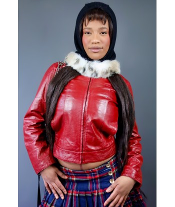 Veste de biker en similicuir rouge en stock