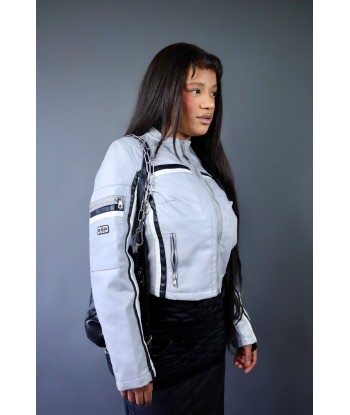 Veste de biker en similicuir gris En savoir plus