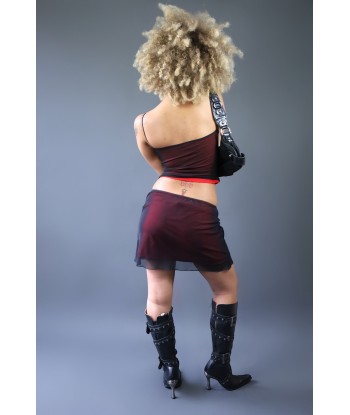 Ensemble top + jupe en mesh bordeaux le des métaux précieux