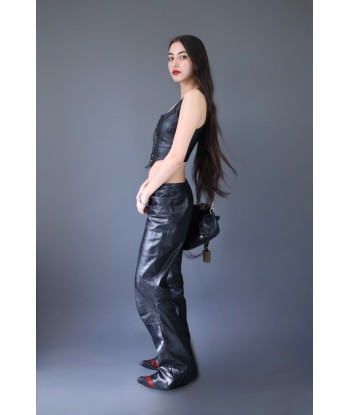 Pantalon flare en cuir noir de technologie