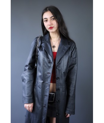 Trench long en cuir noir plus qu'un jeu 