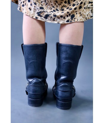 Bottes de biker en cuir noir New Rock la chaussure