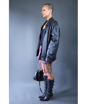 Veste en cuir noire oversize Pour