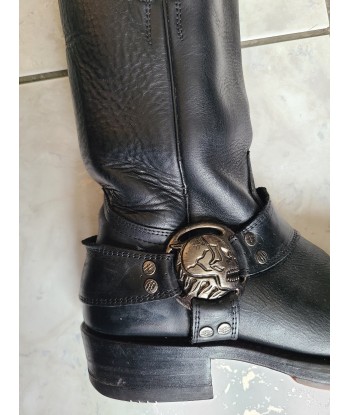 Bottes de biker en cuir noir New Rock la chaussure