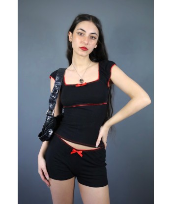 Ensemble top babydoll + mini short noir et rouge Fin de série