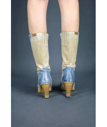 Botte pointues en cuir beige et bleu Livraison rapide