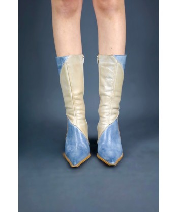 Botte pointues en cuir beige et bleu Livraison rapide