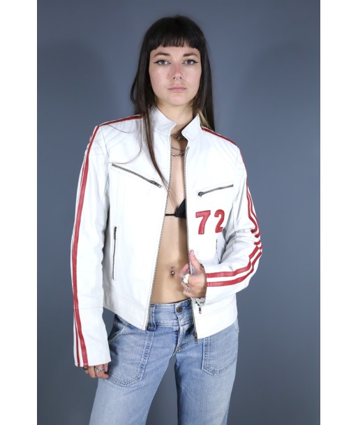 Veste en cuir blanc et rouge france