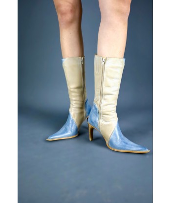 Botte pointues en cuir beige et bleu Livraison rapide