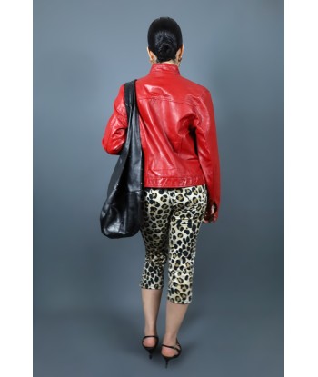 Veste de biker en cuir rouge 50-70% off 