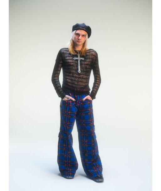 Pantalon baggy tartan bleu deadstock du meilleur 