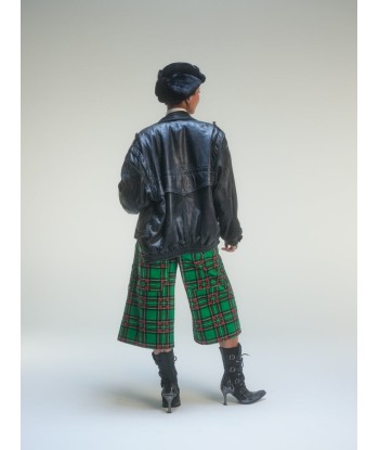 Short baggy tartan vert deadstock brillant des détails fins