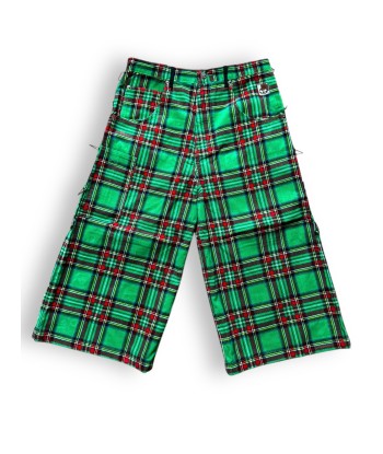 Short baggy tartan vert deadstock brillant des détails fins