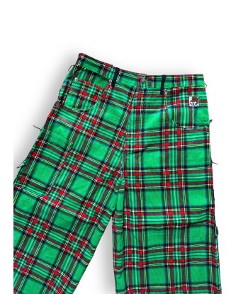 Short baggy tartan vert deadstock brillant des détails fins