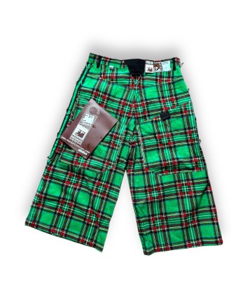 Short baggy tartan vert deadstock brillant des détails fins