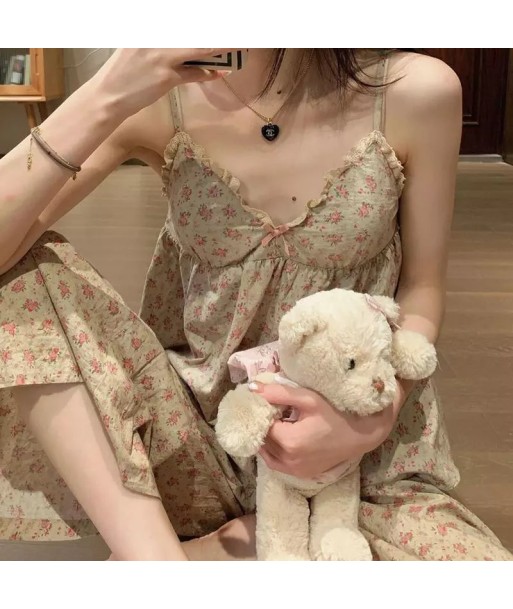 Korean Pajamas Floral Trouser Suits en ligne