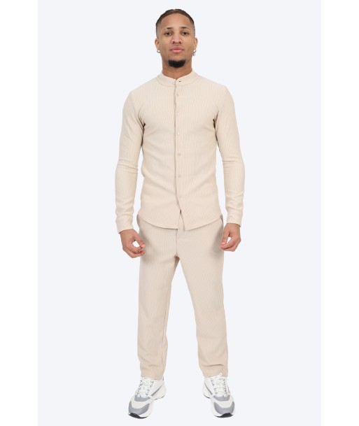 ENSEMBLE PLISSÉ CHEMISE COL MAO ET PANTALON - BEIGE la colonne vertébrale