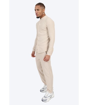 ENSEMBLE PLISSÉ CHEMISE COL MAO ET PANTALON - BEIGE la colonne vertébrale