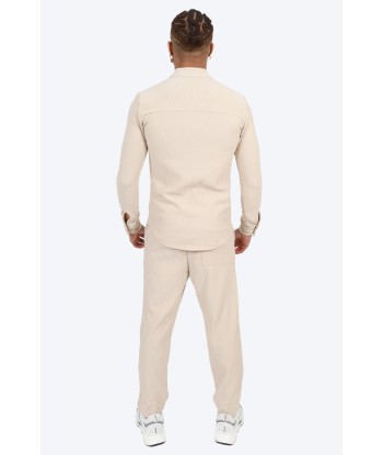 ENSEMBLE PLISSÉ CHEMISE COL MAO ET PANTALON - BEIGE la colonne vertébrale