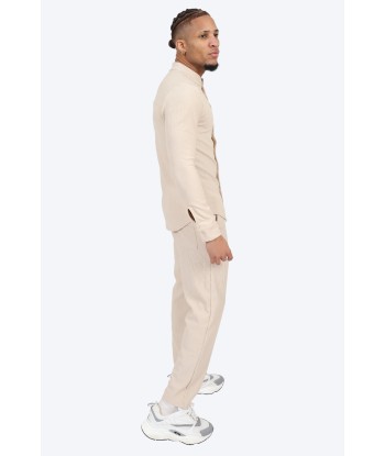 ENSEMBLE PLISSÉ CHEMISE COL MAO ET PANTALON - BEIGE la colonne vertébrale