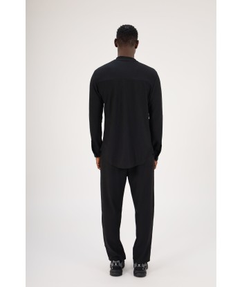 ENSEMBLE PLISSÉ CHEMISE COL MAO ET PANTALON - NOIR pas cher 