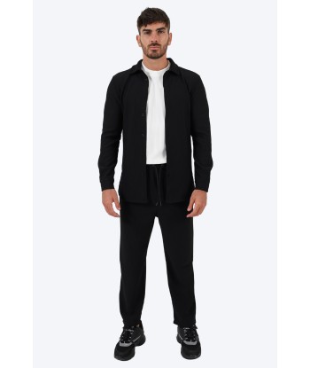 ENSEMBLE PLISSÉ CHEMISE ET PANTALON - NOIR Paris Déstockage Promo