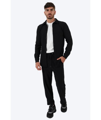 ENSEMBLE PLISSÉ CHEMISE ET PANTALON - NOIR Paris Déstockage Promo