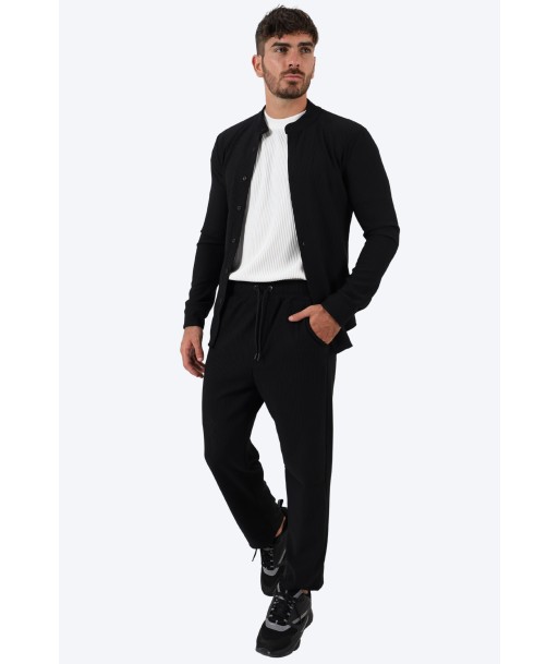 ENSEMBLE PLISSÉ CHEMISE COL MAO ET PANTALON - NOIR pas cher chine