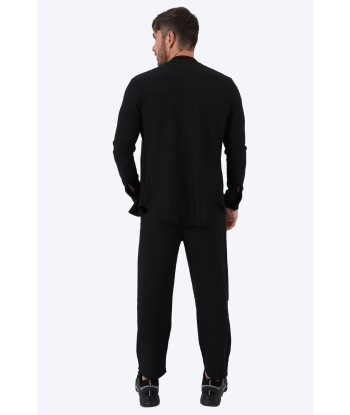 ENSEMBLE PLISSÉ CHEMISE COL MAO ET PANTALON - NOIR pas cher chine