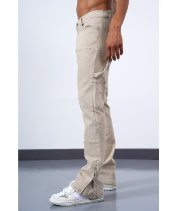 JEAN ZIPPED BEIGE pas cher 