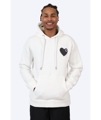 SWEAT À CAPUCHE BLANC AVEC DÉTAIL CŒUR NOIR solde