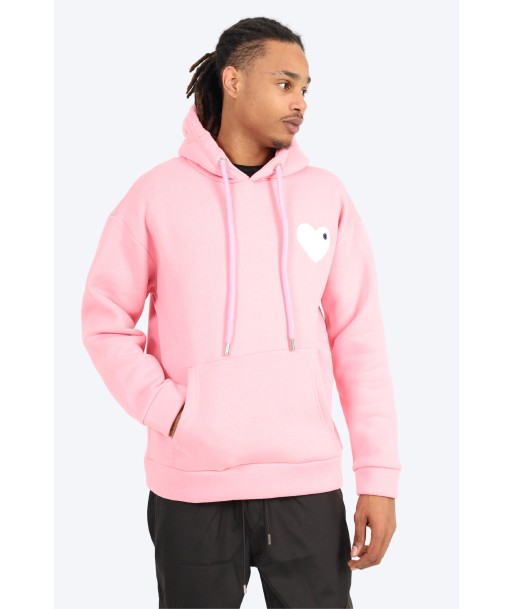 SWEAT À CAPUCHE ROSE AVEC DÉTAIL CŒUR BLANC pas cher