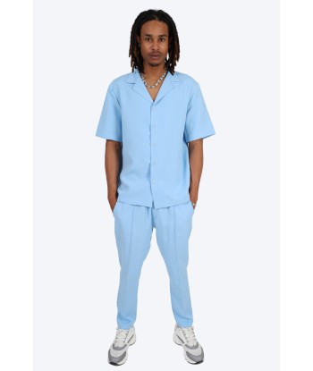 CHEMISE MANCHE COURTE ET PANTALON ASSORTI - BLEU CIEL hantent personnes