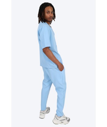 CHEMISE MANCHE COURTE ET PANTALON ASSORTI - BLEU CIEL hantent personnes