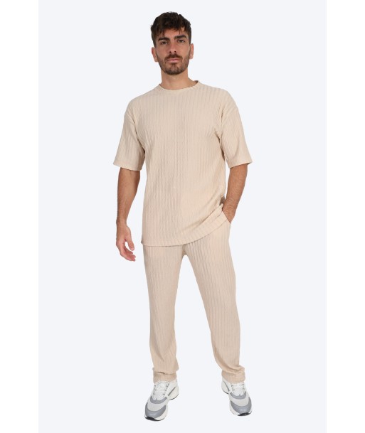 ENSEMBLE T SHIRT DÉCONTRACTÉ EN MAILLE CÔTELÉE - BEIGE plus qu'un jeu 