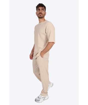 ENSEMBLE T SHIRT DÉCONTRACTÉ EN MAILLE CÔTELÉE - BEIGE plus qu'un jeu 