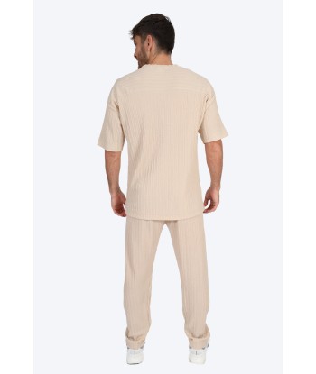 ENSEMBLE T SHIRT DÉCONTRACTÉ EN MAILLE CÔTELÉE - BEIGE plus qu'un jeu 