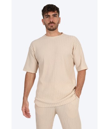 ENSEMBLE T SHIRT DÉCONTRACTÉ EN MAILLE CÔTELÉE - BEIGE plus qu'un jeu 