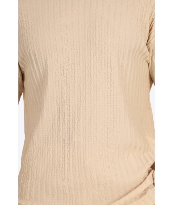 ENSEMBLE T SHIRT DÉCONTRACTÉ EN MAILLE CÔTELÉE - BEIGE plus qu'un jeu 