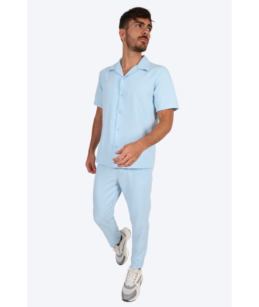 CHEMISE MANCHE COURTE ET PANTALON ASSORTI - BLEU CIEL destockage