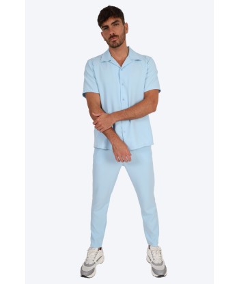 CHEMISE MANCHE COURTE ET PANTALON ASSORTI - BLEU CIEL destockage