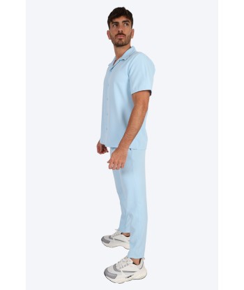 CHEMISE MANCHE COURTE ET PANTALON ASSORTI - BLEU CIEL destockage