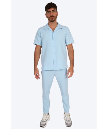 CHEMISE MANCHE COURTE ET PANTALON ASSORTI - BLEU CIEL destockage