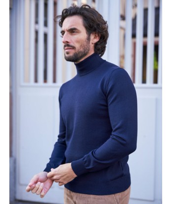 Pull col roulé en laine Henry bleu marine de pas cher