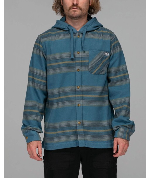 Outback Hooded L/S Flannel - Steel Blue Economisez 